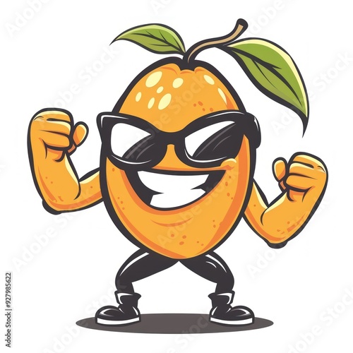 A cartoonish orange character with sunglasses and a confident pose.