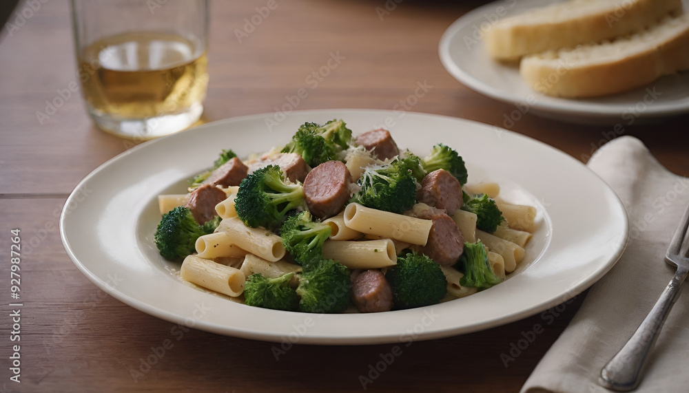 sausage and broccoli pasta on a plate sausage and broccoli pasta on a plate