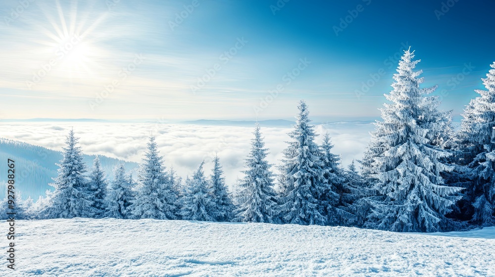 Obraz premium Breathtaking Landscape Photography of a Snowy Mountain Top with a Sea of Clouds, Captured with a Super Wideangle Lens for Super Clear, High Quality Clarity