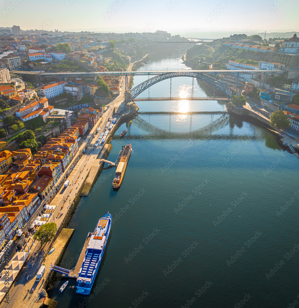Naklejka premium View of Porto, a coastal city in northwest Portugal known for its stately bridges and port wine production
