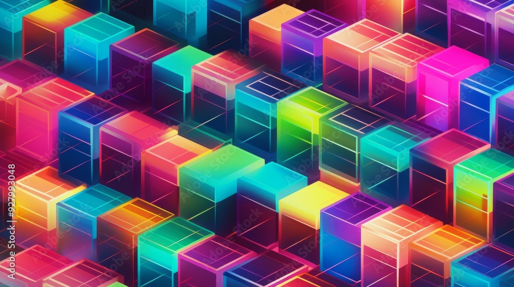 A dynamic arrangement of geometric shapes showcasing a vivid array of colors, creating an eye-catching visual effect, background A dynamic arrangement of geometric shapes showcasing a vivid array of colors, creating an eye-catching visual effect, background