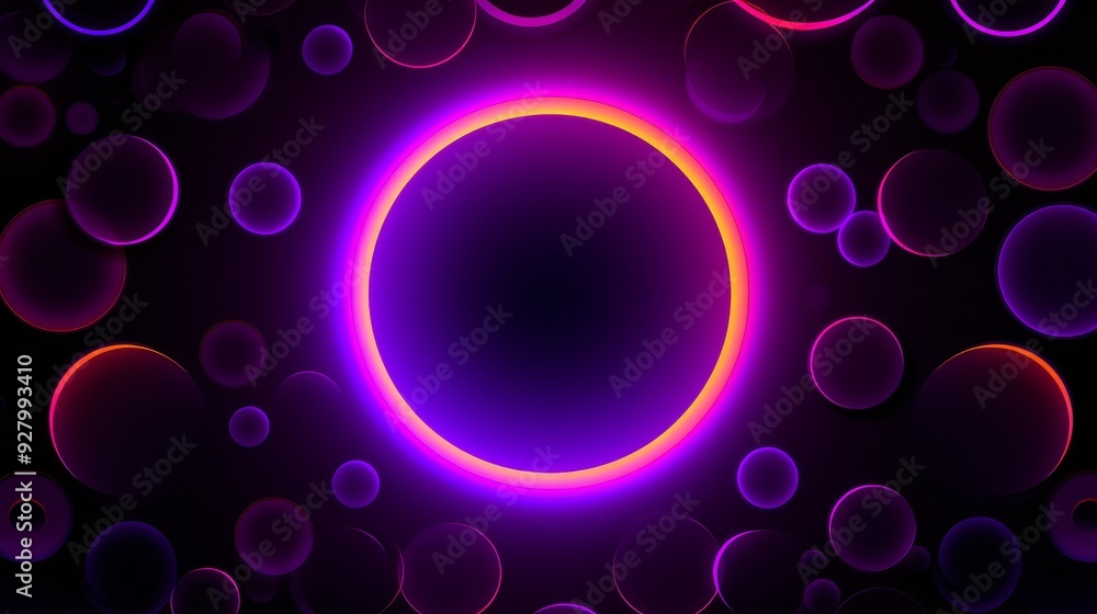 A captivating display of glowing circles in purple and pink hues against a dark background, creating a vivid and mesmerizing visual effect, neon, background A captivating display of glowing circles in purple and pink hues against a dark background, creating a vivid and mesmerizing visual effect, neon, background