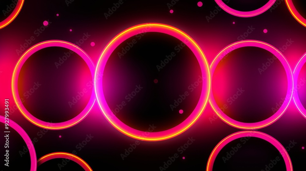 Bright pink and orange circles glow against a black backdrop, forming a captivating abstract pattern that enhances any visual space Bright pink and orange circles glow against a black backdrop, forming a captivating abstract pattern that enhances any visual space