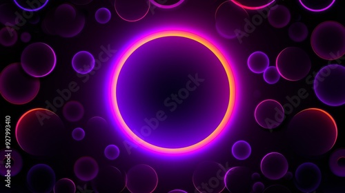 A captivating display of glowing circles in purple and pink hues against a dark background, creating a vivid and mesmerizing visual effect, neon, background