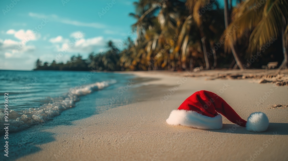 Christmas Beach Scene: Santa Hat by the Sea Christmas Beach Scene: Santa Hat by the Sea