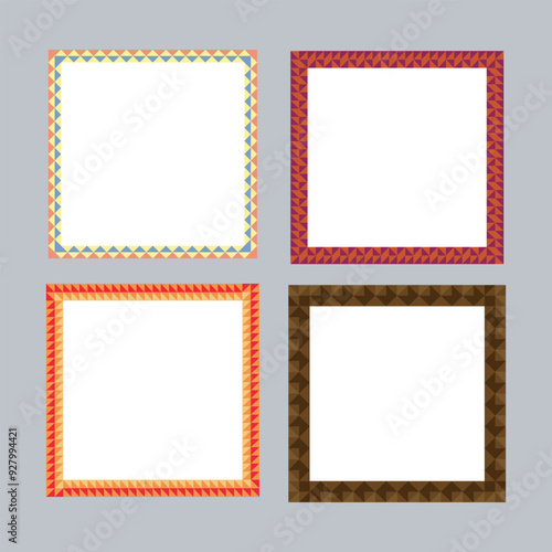 Vector colorful painting rectangle frame set, blank picture frame mockup, realistic frames for paintings, set of frame and black round ink stains, Lines and Drips Black ink splatters