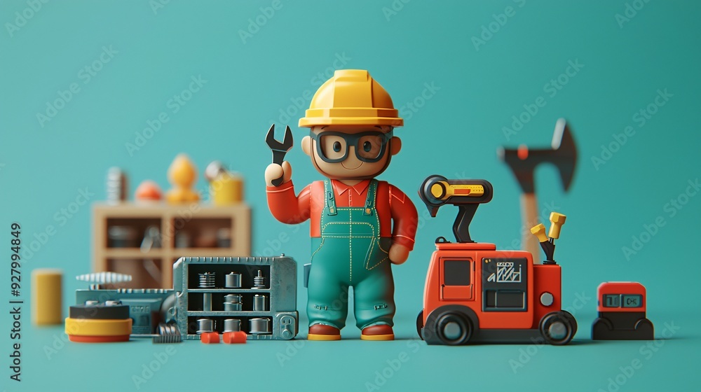 Fototapeta premium Modern 3D Worker's Toolset Illustration for Labor Day Celebration in Minimalist Style