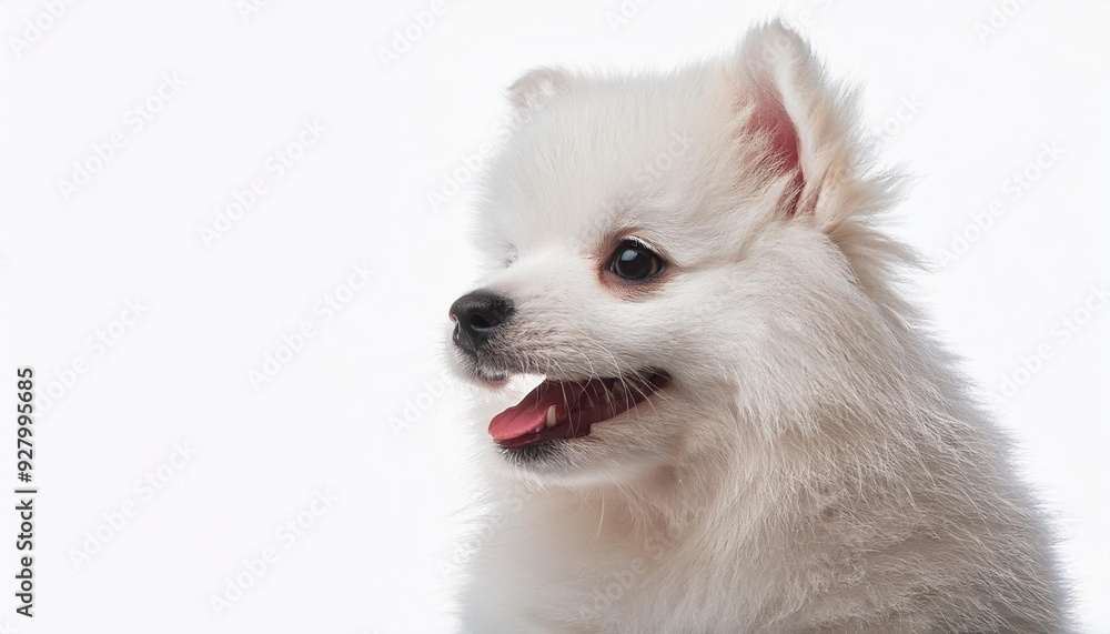 笑顔の日本スピッツの子犬のポートレート(Portrait of a smiling Japanese Spitz puppy on white background)
笑顔の日本スピッツの子犬のポートレート(Portrait of a smiling Japanese Spitz puppy on white background)