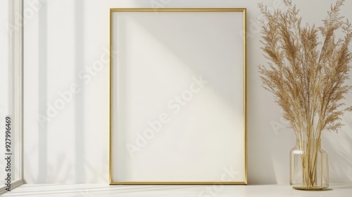 Gold picture frame on white background