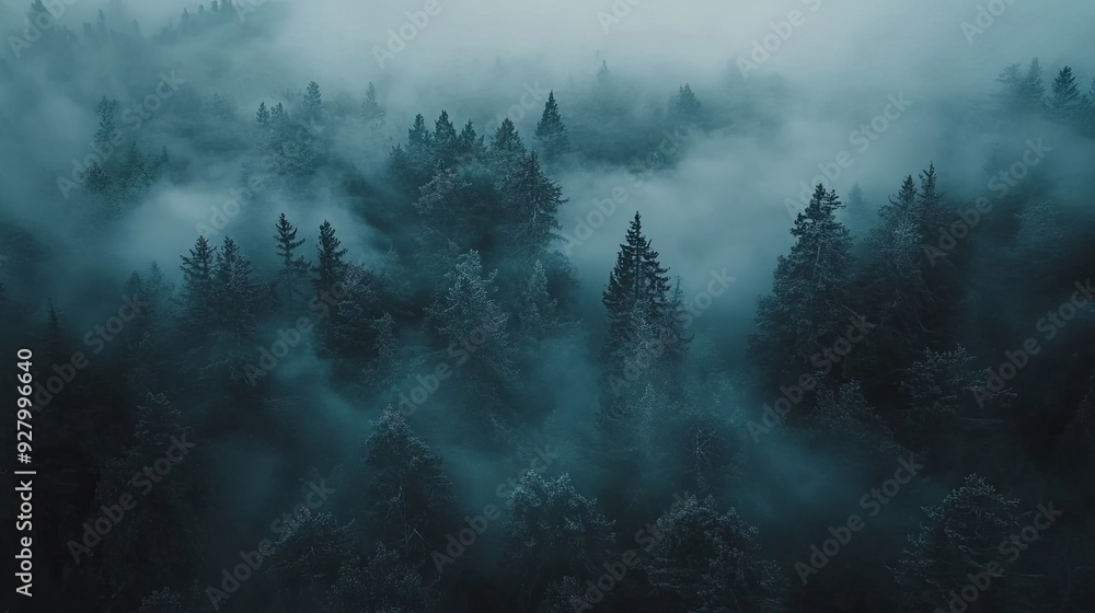 Mysterious Aerial Night Photography of a Lush Forest Shrouded in Mist Mysterious Aerial Night Photography of a Lush Forest Shrouded in Mist