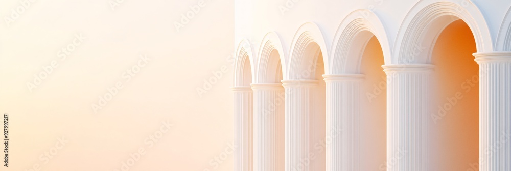 A serene architectural scene featuring classical arches against a soft gradient background. A serene architectural scene featuring classical arches against a soft gradient background.