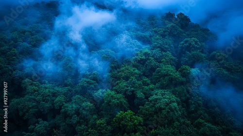 Mysterious Aerial Night Photography of a Lush Forest Shrouded in Mist