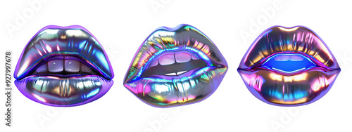 3D Neon Lips on Transparent Background