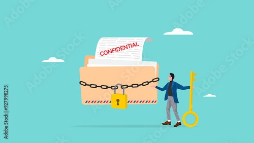 confidential document or important business document, secret security key for privacy protection, security for save important files or documents, businessman lock document folder with security padlock
