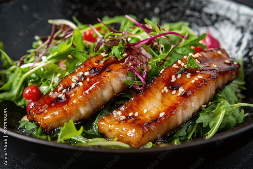 Grilled fish with sesame seeds. Perfect for restaurant menus, food blogs, and recipe websites. Grilled fish with sesame seeds. Perfect for restaurant menus, food blogs, and recipe websites.