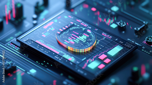 Wallpaper Mural Futuristic digital dashboard displaying vibrant data analytics and statistics in a modern user interface design. Torontodigital.ca