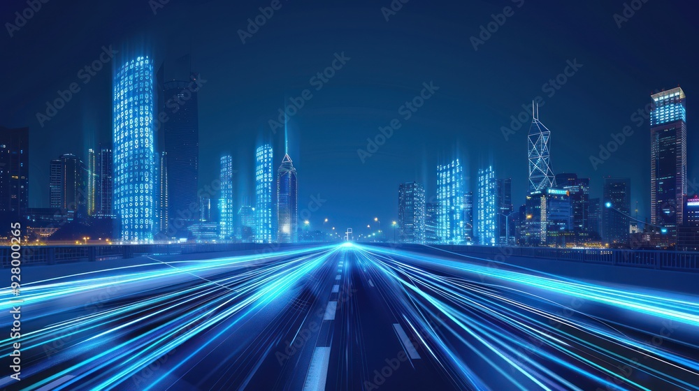 Fototapeta premium Cityscape at Night with Light Trails