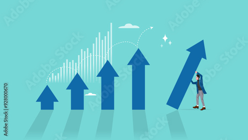 effort to reach business growth, business success or increase performance, career growth or effort to succeed concept, improvement or growing business, businessman build growth graph chart