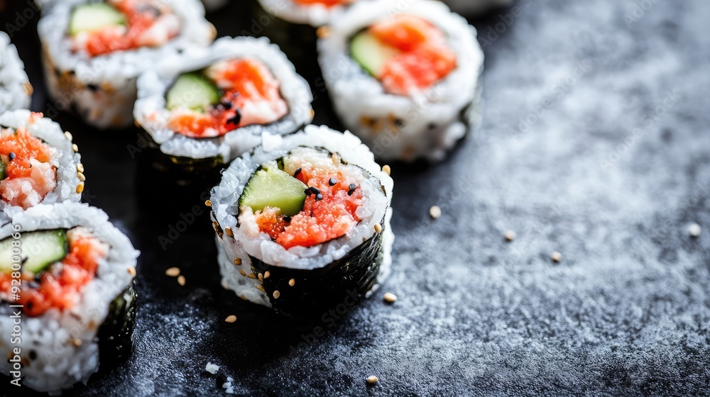 sushi on a black plate sushi on a black plate