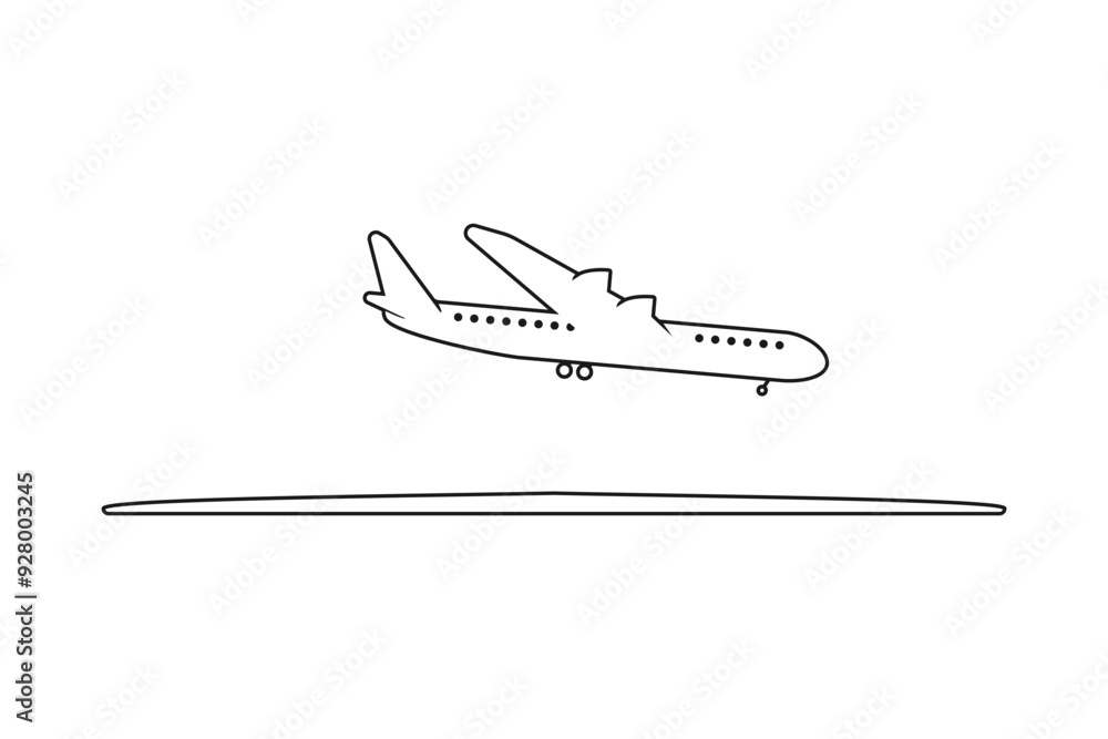 Airplane or aeroplane coming in for landing at the airport runway line art vector Airplane or aeroplane coming in for landing at the airport runway line art vector