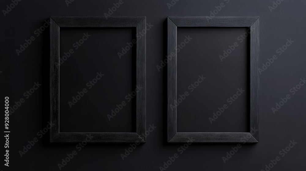 Fototapeta premium Two black picture frames on black background