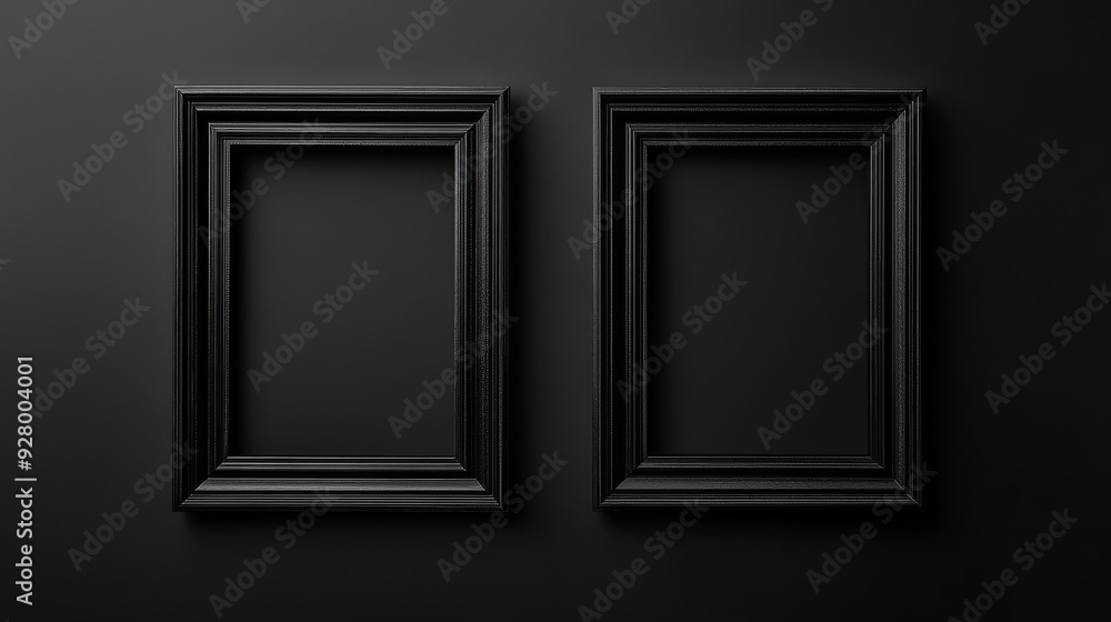 Two black picture frames on black background Two black picture frames on black background