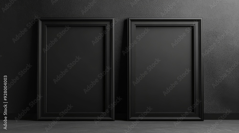 Two black picture frames on black background Two black picture frames on black background