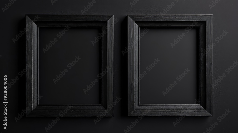 Two black picture frames on black background Two black picture frames on black background