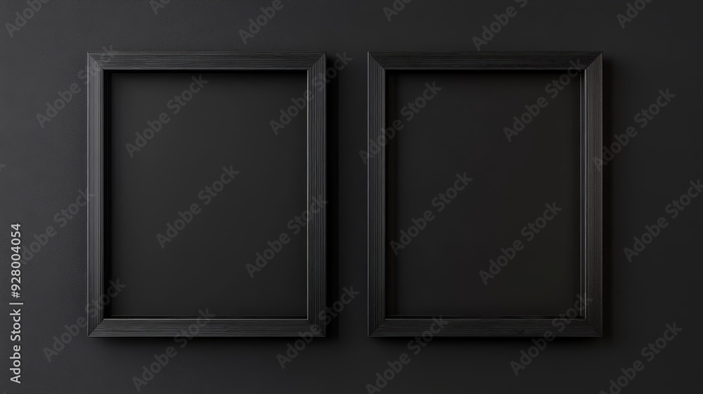 Two black picture frames on black background