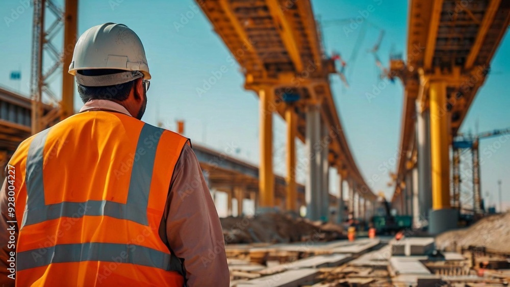 Architect holding clipboard at construction site. Architect holding clipboard at construction site.