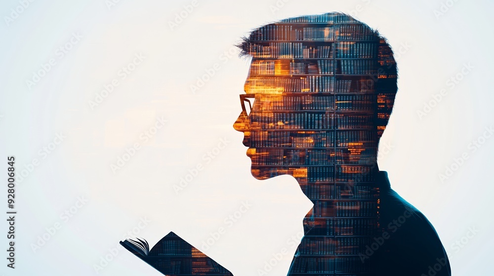 A silhouette of a reader, merged with a bookshelf, symbolizing the deep connection between knowledge and imagination. A silhouette of a reader, merged with a bookshelf, symbolizing the deep connection between knowledge and imagination.