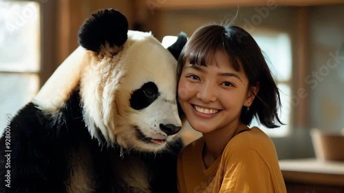 girl and panda so happy momnet photo