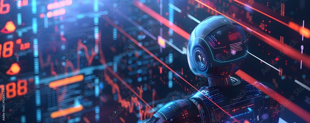 Futuristic Robot Navigating Data Stream Futuristic Robot Navigating Data Stream