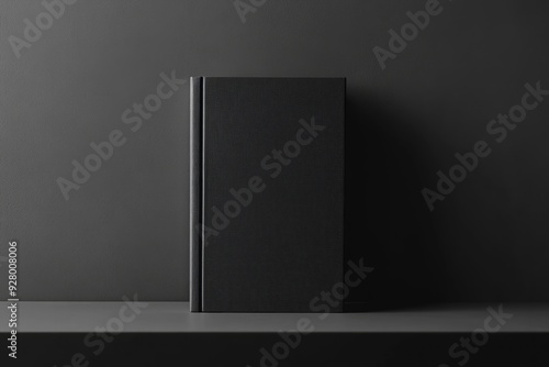 Hard cover book mockup, standing on table angle, grayscale, no color, HD, with generative ai