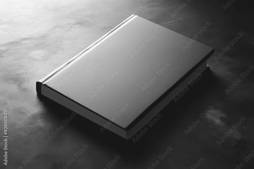 Hard cover book mockup, standing on table angle, grayscale, no color, HD, with generative ai Hard cover book mockup, standing on table angle, grayscale, no color, HD, with generative ai