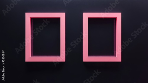 Two pink picture frames on black background