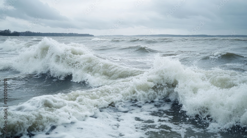 Fototapeta premium Stormy Sea Waves Crashing on Shore