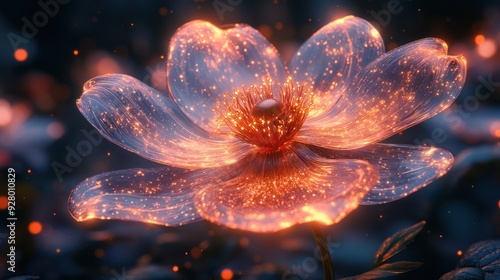 Glowing Luminescent Flower in Night Garden