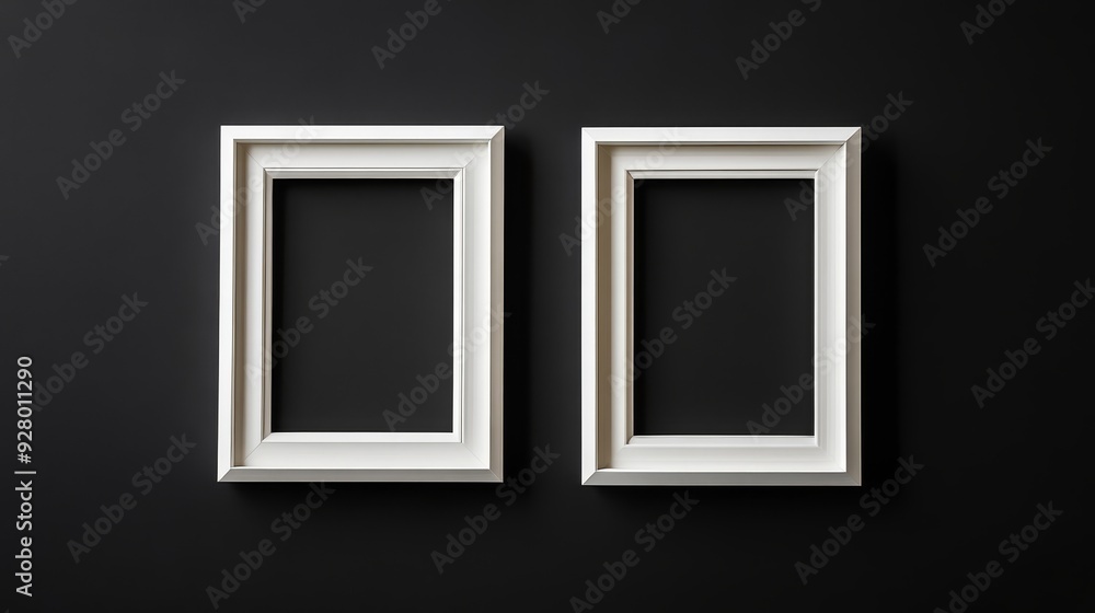 Two white picture frames on black background Two white picture frames on black background