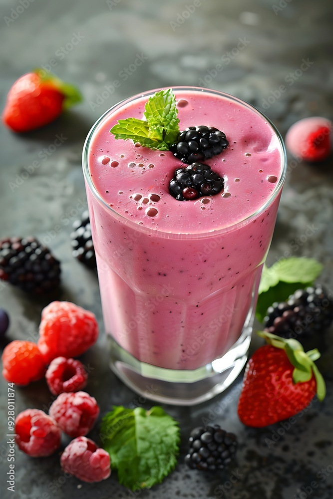 Berry Protein Smoothie Recipe in a Glass Mason Jar. Berry Protein Smoothie Recipe in a Glass Mason Jar.