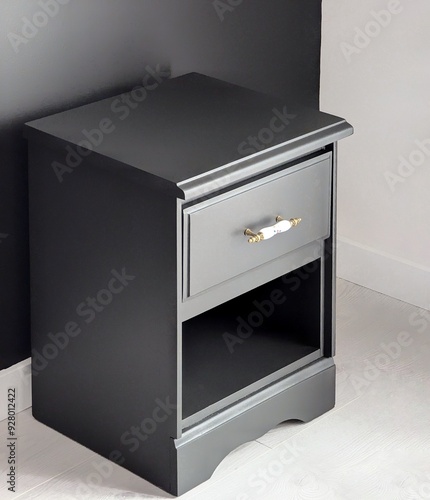Black nightstand, custom cabinet 