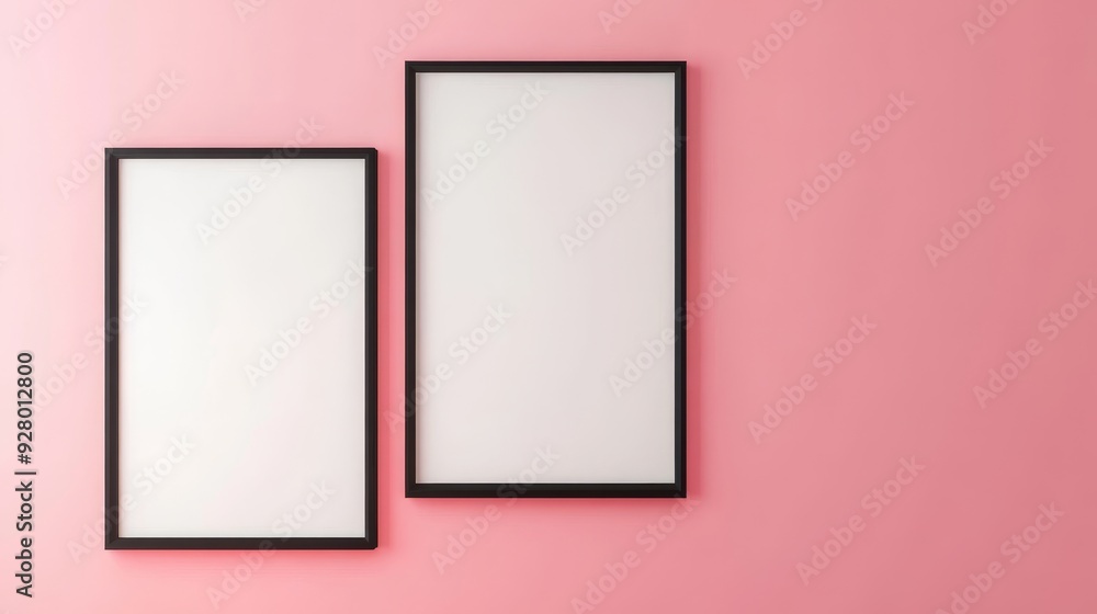 Two black picture frames on pink background Two black picture frames on pink background