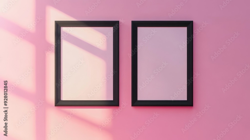 Two black picture frames on pink background Two black picture frames on pink background