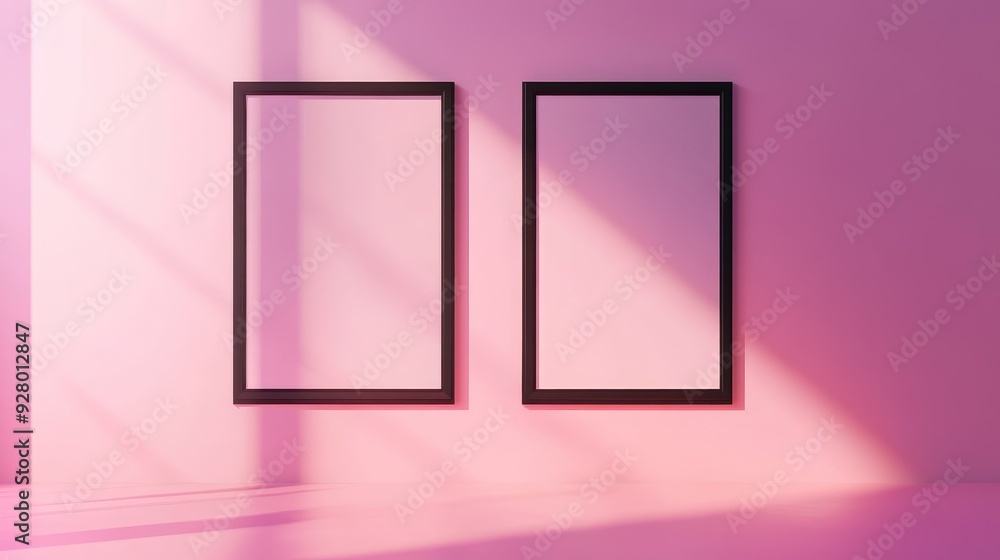 Two black picture frames on pink background Two black picture frames on pink background