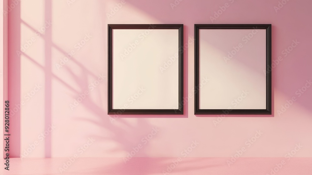 Two black picture frames on pink background Two black picture frames on pink background