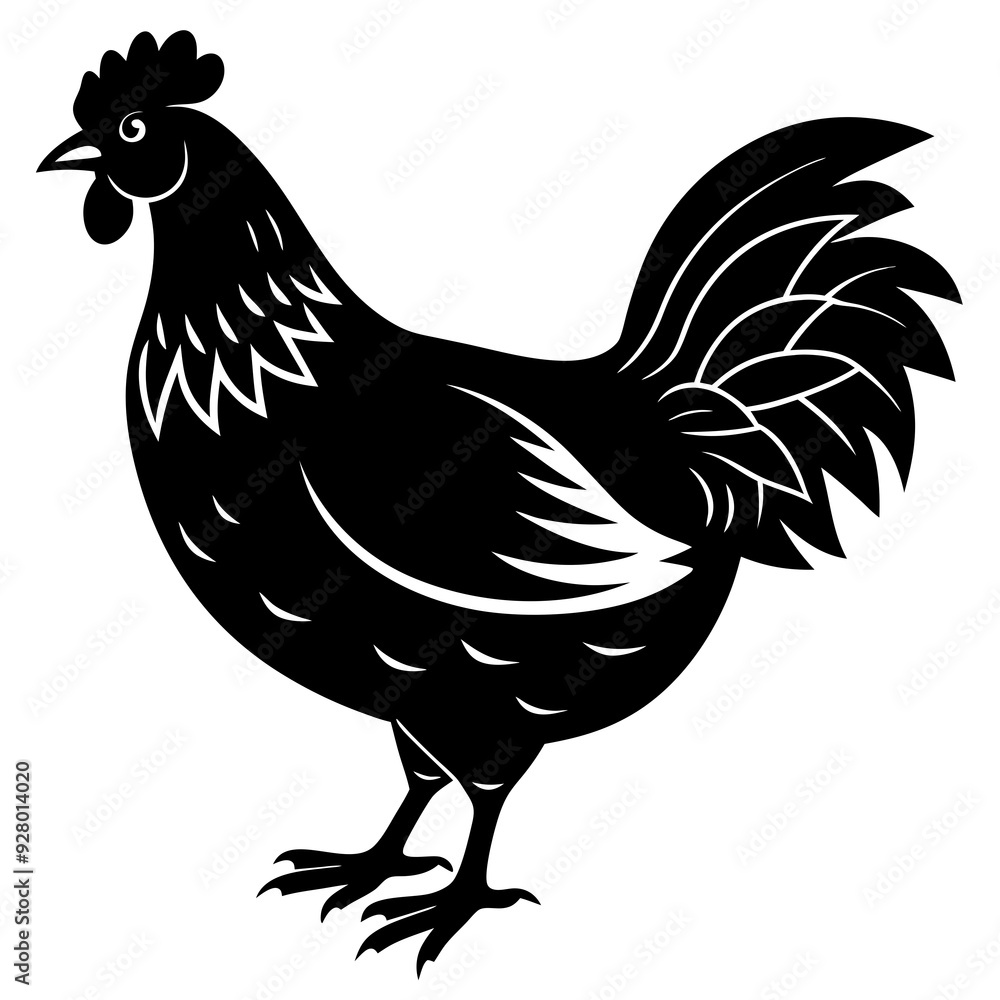 Fototapeta premium hen and chicken isolated on white, chicken vector illustration, pet vector art, Chicken silhouette, animal vector icon, rooster line art,eps