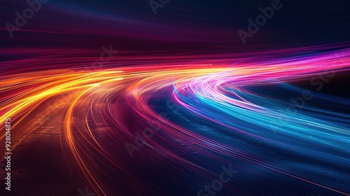 Abstract background with colorful light trails.