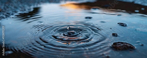 Water Droplet Creating Ripples in a Puddle