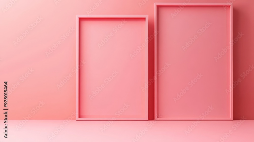 Two pink picture frames on pink background Two pink picture frames on pink background
