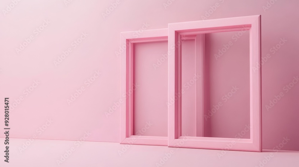 Two pink picture frames on pink background Two pink picture frames on pink background